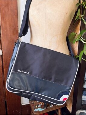 Ben Sherman Navy Messenger Bag with White Trim and Red Accent